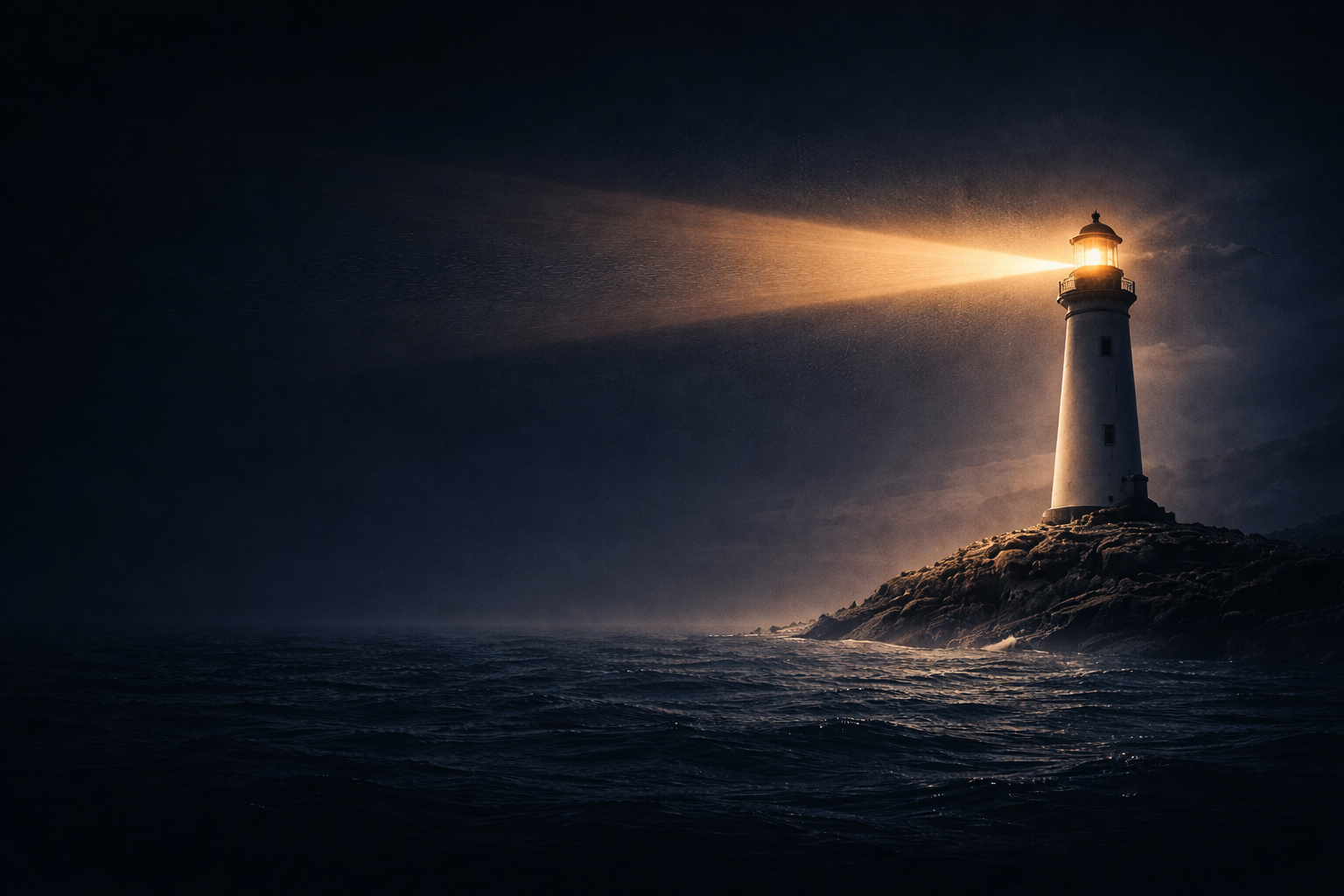 Lighthouse guiding through rough water