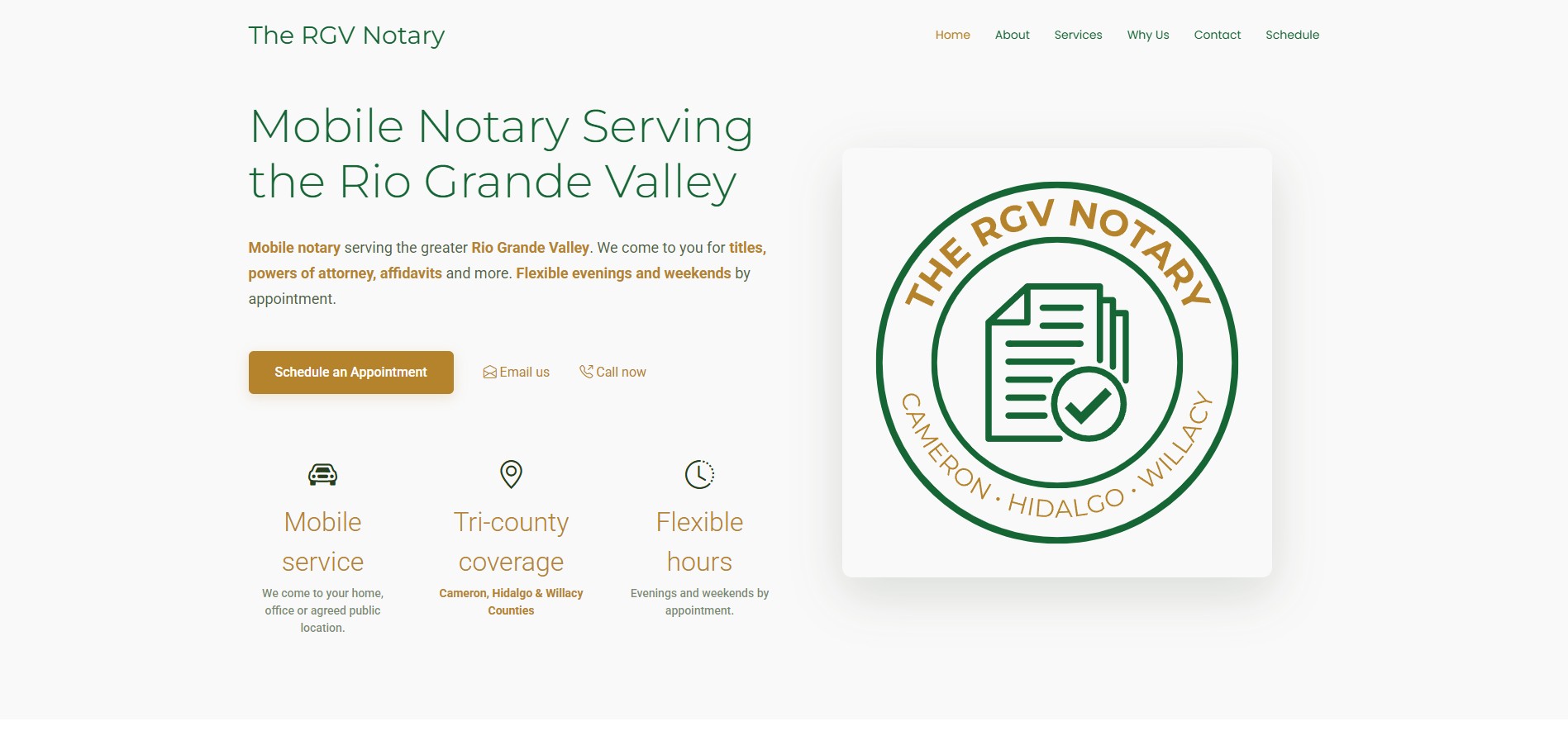 The RGV Notary website screenshot